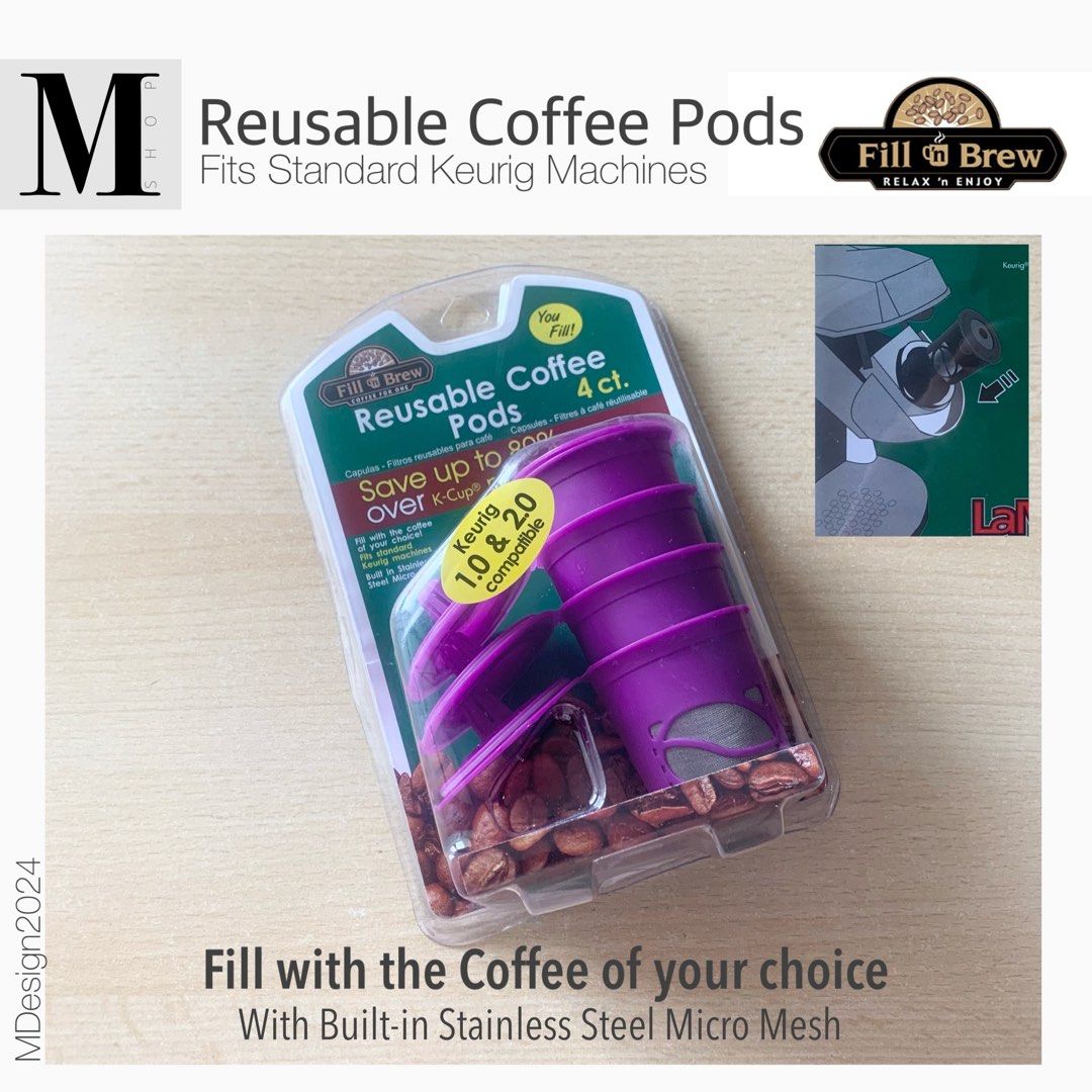 Reusable Coffee Pods, 4pc Set BUY 1 TAKE 1! (Category: Coffee & Tea Tableware) located in Manila. Submitted by mshopmla (Listing ID 1294443637, Image 2). Description: Reusable Coffee Pods, 4pc Set, Fits standard Keurig machines Fill with the coffee of your choice! with Built in Stainless Steel Micro Mesh Easy to Use • Fill with your favorite coffee. • Snap the lid closed. • Place Fill’ n Brew Pod System into a one cup Keurig or similar coffee mak