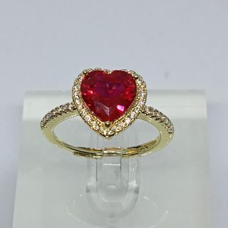 Ruby Heart Shape Ring. 18K gold plated on platinum.