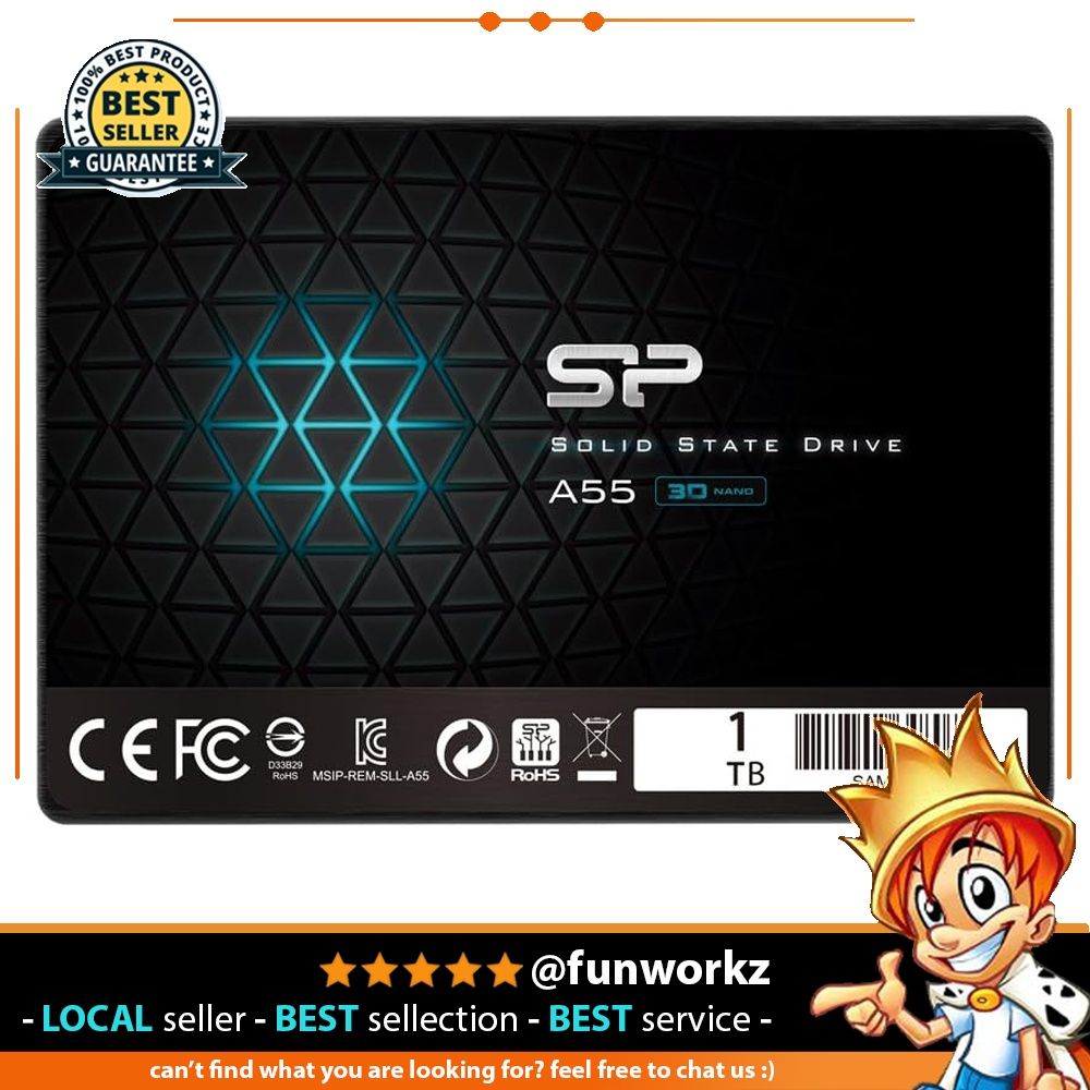 Silicon Power 1TB SSD 3D NAND A55 SLC Cache Performance Boost SATA III 2.5 7mm 0.28 Internal Solid State Drive Black 1 TB SATA III 15 Computers Tech Parts Accessories