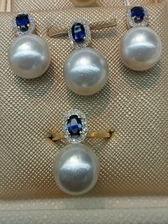 South sea pearls in 14k gold setting with diamonds