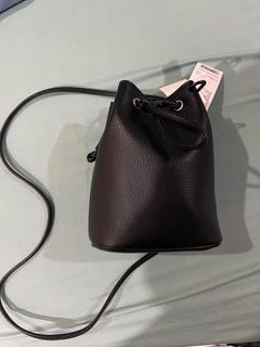Uniqlo Black Faux Leather Drawstring Mini Shoulder Bag
