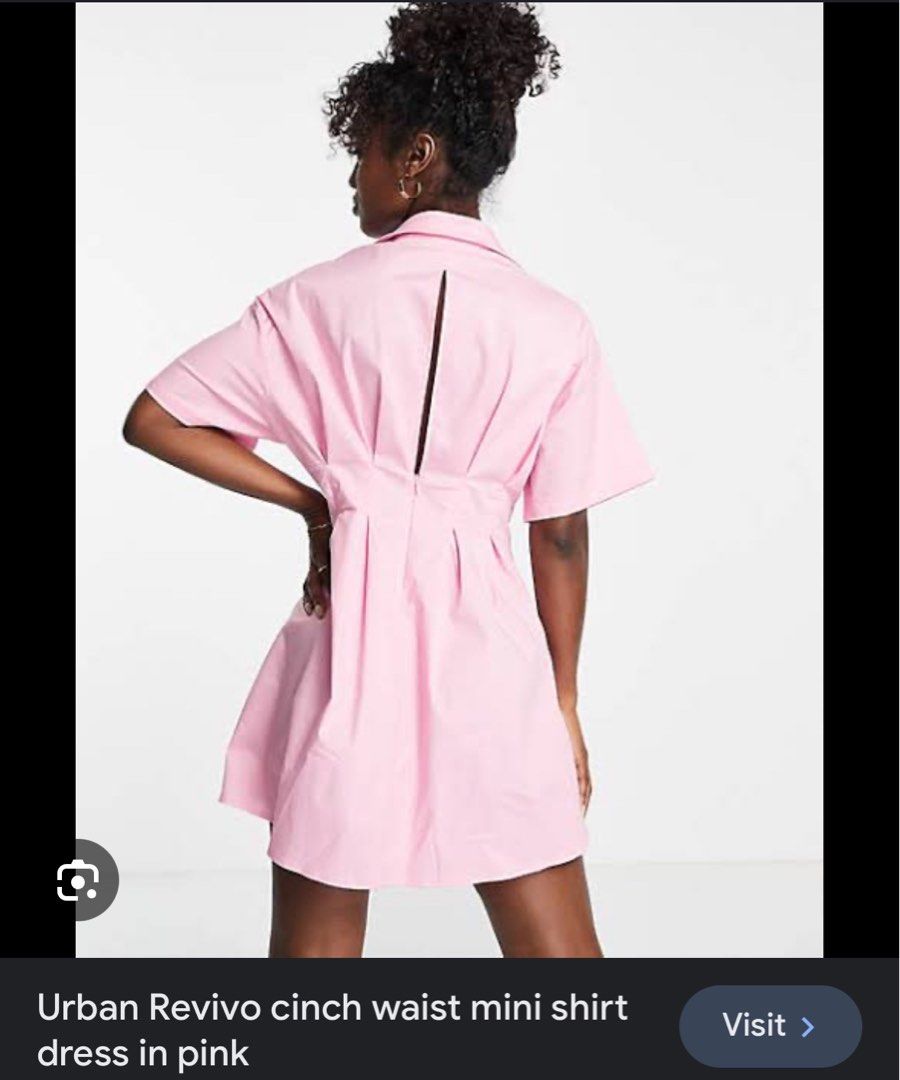 Urban Revivo cinch waist mini shirt dress in pink