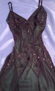 ( SOLD ) 🤎 💚 🧚‍♀️Vintage and Super Rare Adrianna Papell Handkerchief Beaded Sequined Fairy Core Bias Silk Dress