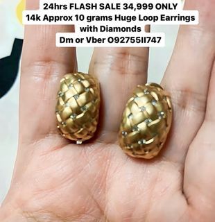 24hrs FLASH SALE 14k Gold Large Thick Hoop Loop Huggie Diamond Earrings