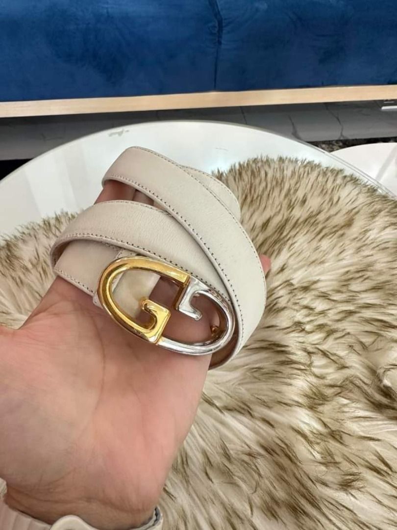 GUCCI GG Two Toned Leather White Belt Size 29 33