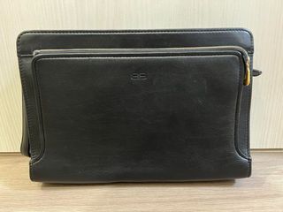 Balenciaga clutch bag with BB logo lining full patterned strap leather black