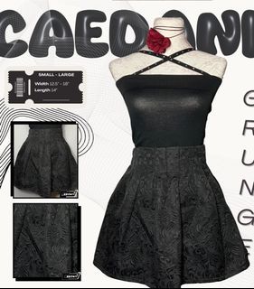 Black Embroidered Goth Skirt - dark coquette