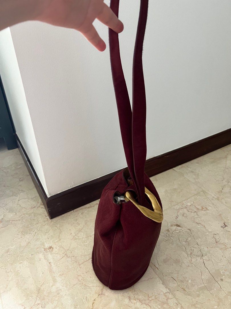 Bottega Veneta Drop Shoulder Bag Bordeaux Haraco Suede GP BOTTEGA VENETA Bucket Red
