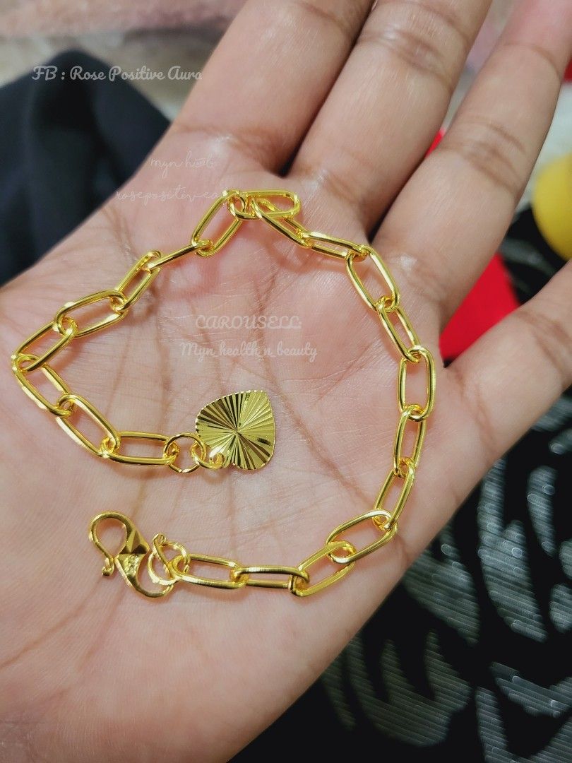 BRACELET 916 GOLD PLATED PAPER CLIP MINI LENGTH AVAILABLE FROM 15CM TO 20CM WIDTH 0.5CM WEIGHT FROM 5GRM ONWARDS ENGRAVED ON S HOOK. CAN REQUEST TO ADD FAN BELL Women s Fashion