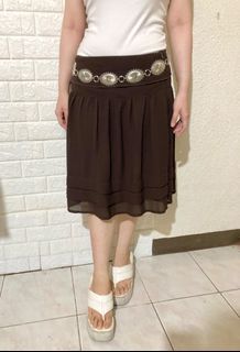 Brown vintage y2k skirt | brown low waisted skirt | low waist boho skirt | chiffon knee length midi skirt | y2k coquette boho vintage fashion