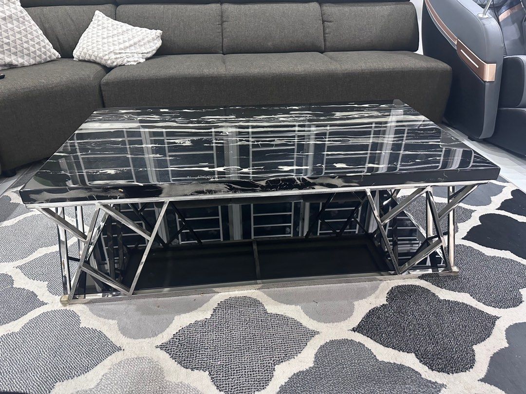 Coffee Table (Category: Tables & Sets) located in Singapore. Submitted by mnrynhf (Listing ID 1294488928, Image 1). Description: Stainless steel frame 100% Marble top, detachable Original price $500, Selling at $150 Negotiate down to $100 Width - 65cm Length - 120 cm Height - 48cm Self pick up at tampines.