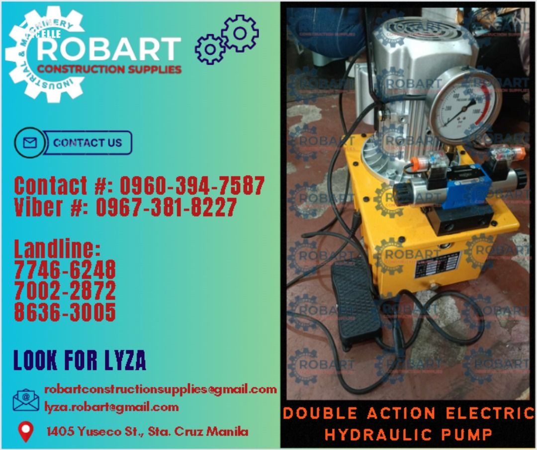 Double Action Electric Hydraulic Pump (Category: Construction Tools & Equipment) located in Manila. Submitted by lyzarobart11 (Listing ID 1294512668, Image 1). Description: Double Action Electric Hydraulic Pump (GYB-700AII) 8L Code: E-8-006 𝐒𝐄𝐍𝐃 𝐔𝐒 𝐌𝐄𝐒𝐒𝐀𝐆𝐄 𝐅𝐎𝐑 𝐈𝐍𝐐𝐔𝐈𝐑𝐈𝐄𝐒 ‼️ 0 9 6 7 3 8 1 8 2 2 7 0 9 6 0 3 9 4 7 5 8 7 𝐋𝐚𝐧𝐝𝐥𝐢𝐧𝐞 𝐍𝐮𝐦𝐛𝐞𝐫𝐬: 𝟕 𝟕 𝟒 𝟔 - 𝟔 𝟐 𝟒 𝟖 / 𝟕 𝟎 𝟎 𝟐 - 𝟐 𝟖 𝟕 𝟐 / 𝟖 𝟔 𝟑 𝟔 - 𝟑 �