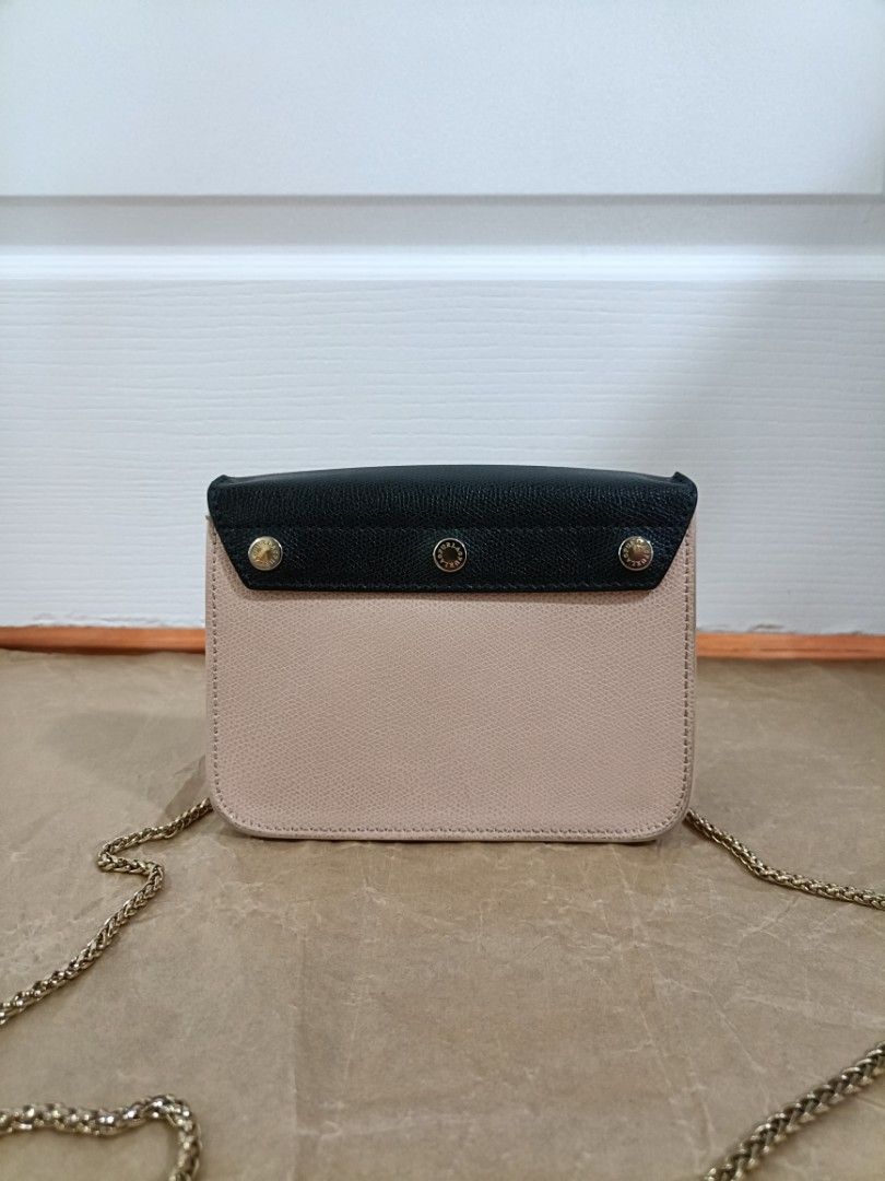 Furla authentic Mini Metropolis My Play Furla detachable flap and metal chain strap black nude beige leather crossbody bag clutch MADE IN ITALY
