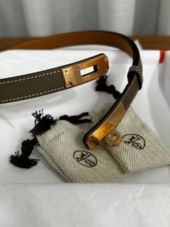 Hermes Kelly Belt in Etoupe and Rosegold Hardware