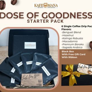 Kafe Mana Gift Box Starter Pack and Dose of Goodness Coffee Drips with Ribbon and Gift Tag
