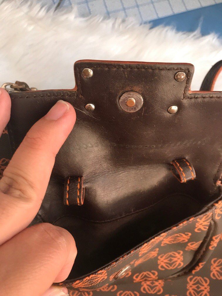 loewe anagram sling bag (Category: Luxury Bags & Wallets) located in Antipolo. Submitted by prelovedcloseta (Listing ID 1294507927, Image 3). Description: auth loewe bag sling or cross body bag preloved with signs of usage need restoration edging and corners with small pouch (detachable) price in the internet 15k above (preloved) .