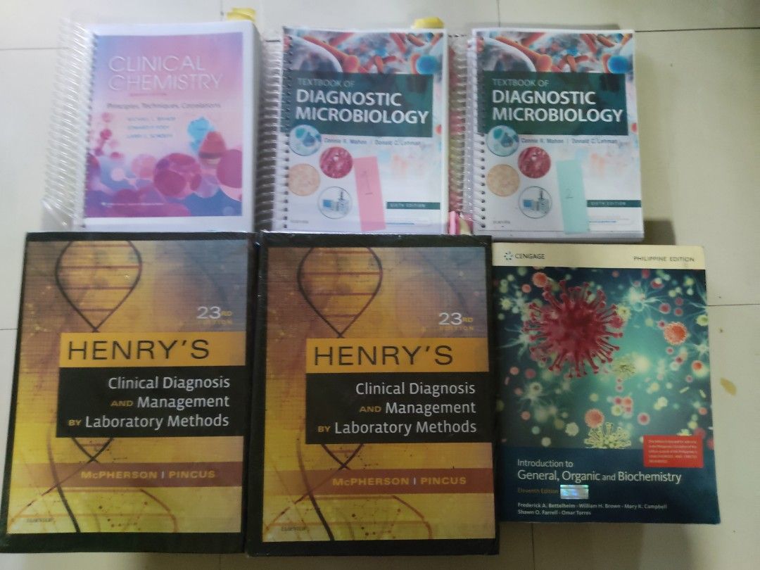 Medical Technology / MedTech Books Bundle (Category: Textbooks) located in Mabalacat. Submitted by regardlessk (Listing ID 1294540800, Image 1). Description: Preloved Medical Technology / MedTech Books (Coloured) Bundle 1. Henry's Clinical Diagnosis and Management by Laboratory Methods (23rd Edition, 2 parts) 2. Bishop Clinical Chemistry Principles, Techniques, Correlations (7th Edition) 3. Mahon Textbook of Diagnostic Microbiology (6th Edition, 