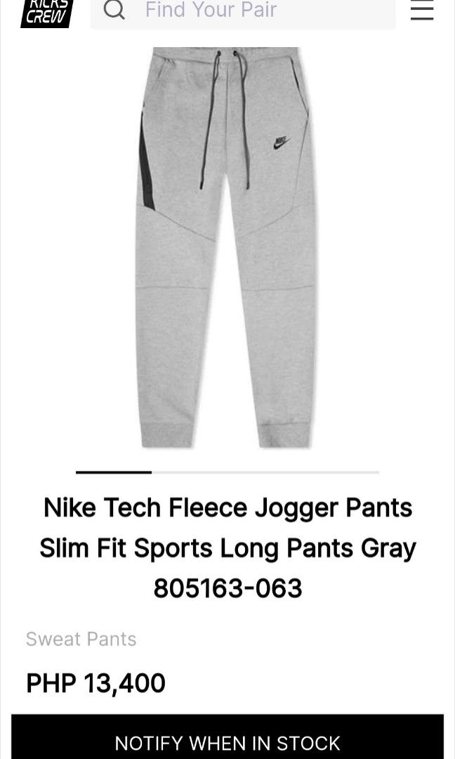 Nike Tech Fleece Jogger Pants Slim Fit Sports Long Pants Gray