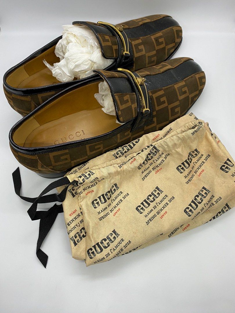 Original Gucci Suede Square G Loafer w Stripe in Brown