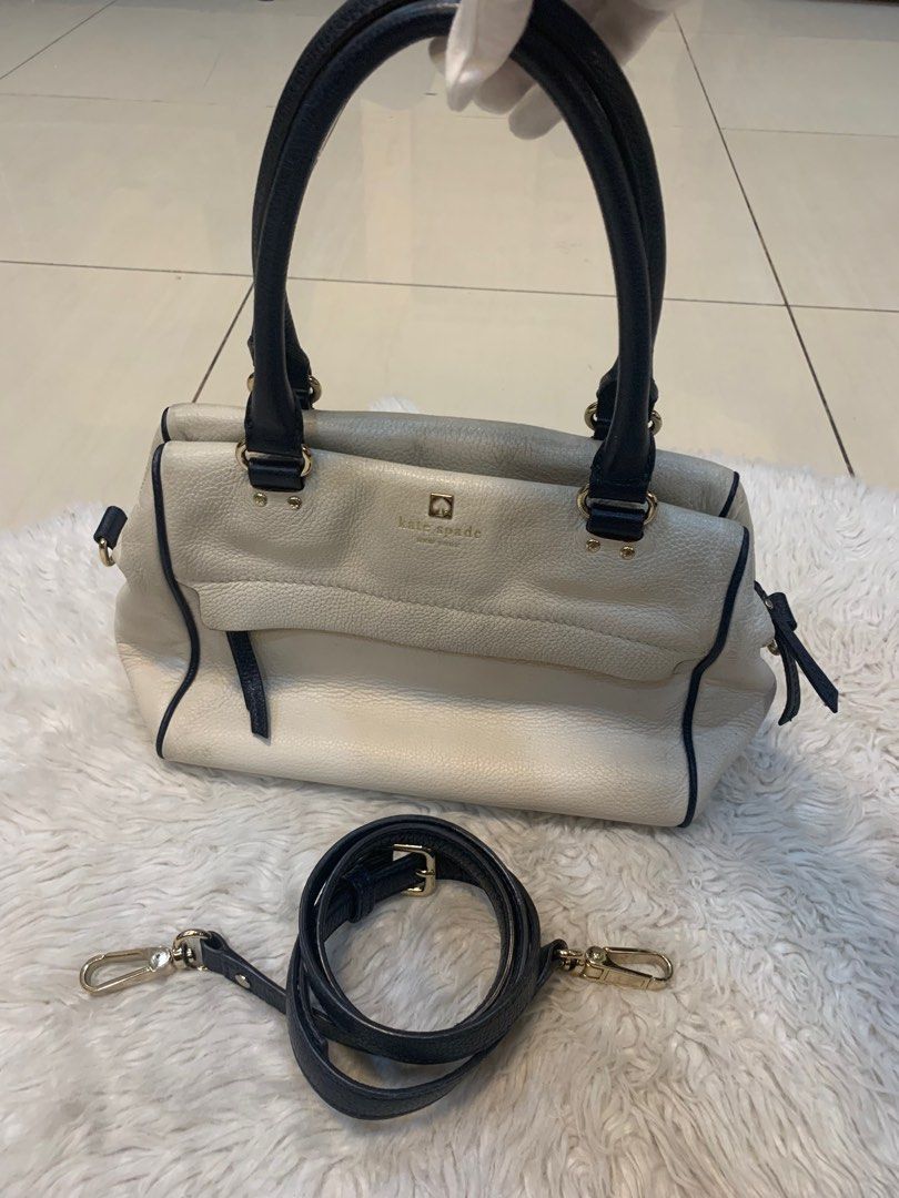 Kate Spade Pebble Leather Cream Navy Shoulder Handbag Purse Handles EUC  Classic | eBay