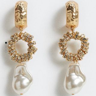 Mango Pearl-effect Crystal Dangling Gold Earrings