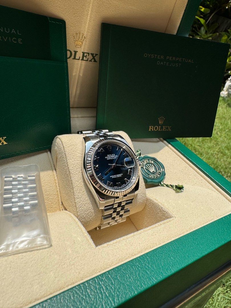 Rolex Datejust 36mm 116234 blue Roman Dial FULL SET, Luxury, Watches on  Carousell