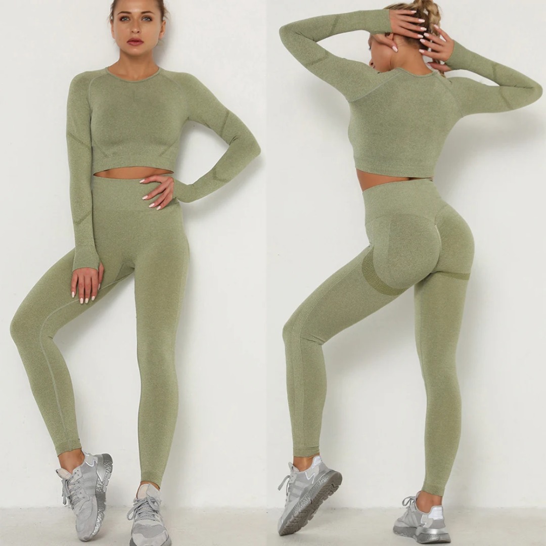 2 Piece Set Geo Seamless Yoga Sets Women Long Sleeve Sports Set Sports High  Waist Yoga Pants Wear for Women Gym Clothes