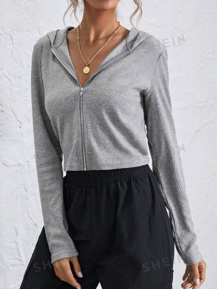 SHEIN Zip Up Hooded Jacket (Category: Coats, Jackets and Outerwear) located in Quezon City. Submitted by bodegallery (Listing ID 1294605477, Image 2). Description: ✨BRAND NEW✨ RFS: wrong size Size frame: XS-S LAST PRICE IS 350. TAKE IT OR LEAVE IT.