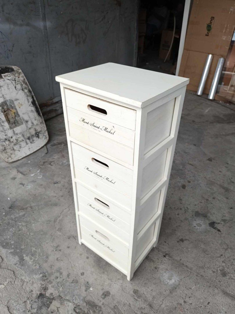 Solid wood side drawer (Category: Shelves, Cabinets & Racks) located in Quezon City. Submitted by matetdevis13 (Listing ID 1294568508, Image 3). Description: White solid wood slim side drawer Price : 3700 13L x 11W x 34H inches In good condition Code akc 1522.