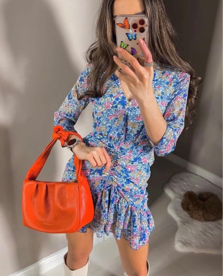 ZARA FLORAL BLUE DRESS RUFFLED XS Women s Fashion Dresses Sets Dresses on Carousell