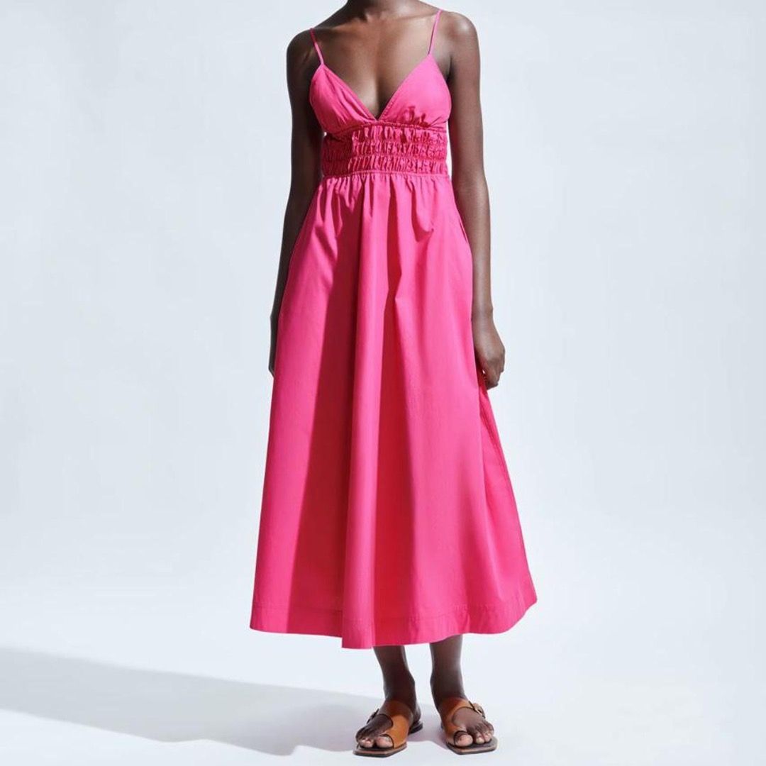 Zara Voluminous Poplin Hot Pink Dress, Women's Fashion, Dresses & Sets,  Dresses on Carousell