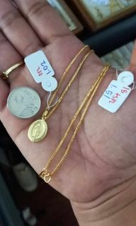 18k Saudi Gold Miraculous Medal Foxtail Necklace 18"
