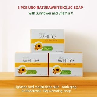 3 PCS. UNO NATURAWHITE KOJIC SOAP with Sunflower and Vitamin C 135 grams - Rejuvenating Soap - Cleansing Skin Care - Face and Body Wash  Cleanser