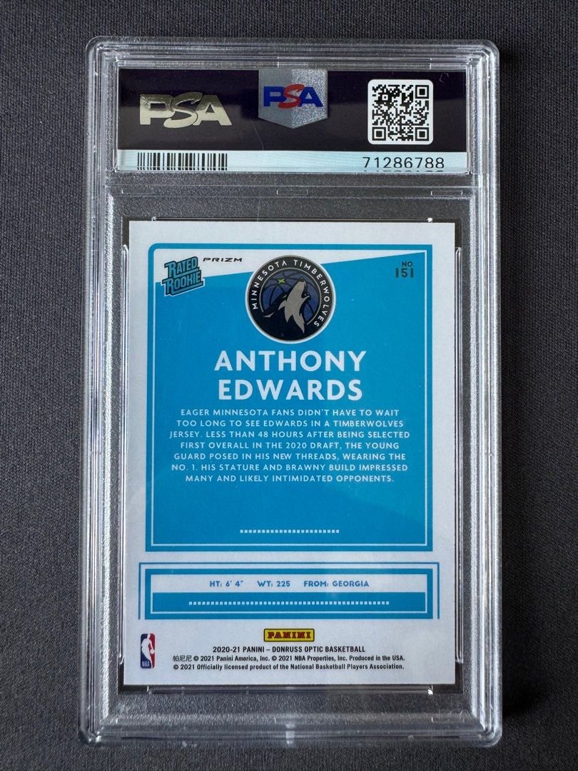 Anthony Edwards 2020-21 Panini Donruss Optic Purple RC PSA 10 