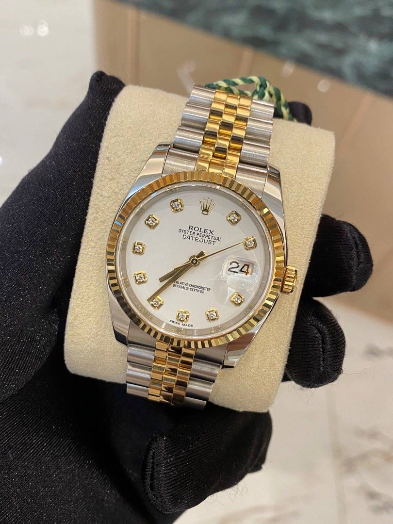 BRAND NEW ROLEX OYSTER PERPETUAL DATEJUST ARCTIC SNOWFLAKE WHITE DIAMOND DIAL 18K HALF GOLD 36MM AUTOMATIC YEAR 2019 WATCH FULL SET Luxury Watches on Carousell