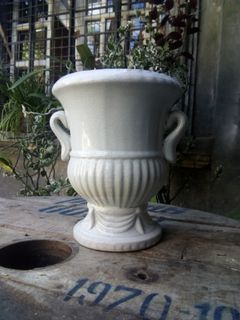 Collectible Vintage Ornate Crackle Glaze Ceramic Vase (Handmade/Heavy)
