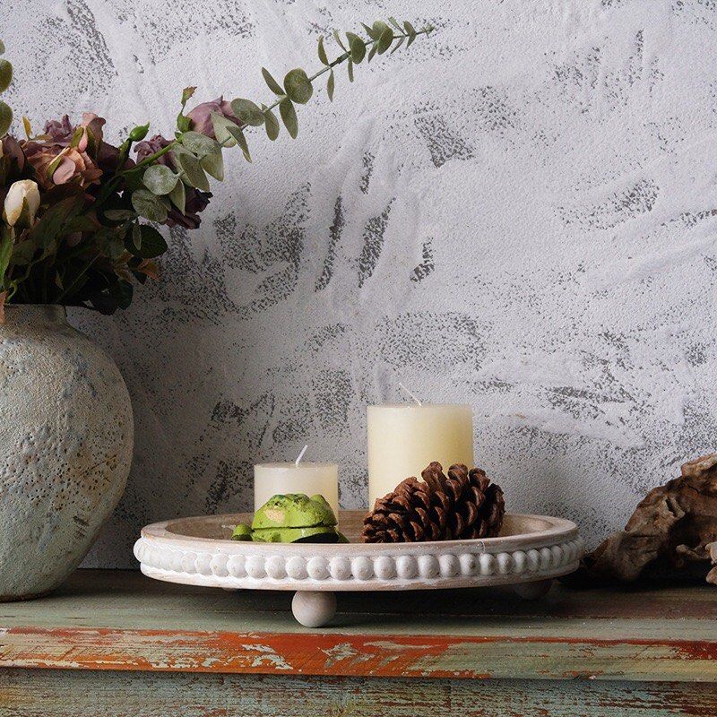 Decorative Serving Tray Wood White Washed Bead Round Tray for Coffee Table  Rustic Wooden Trays Decor, Furniture & Home Living, Home Decor, Other Home  Decor on Carousell