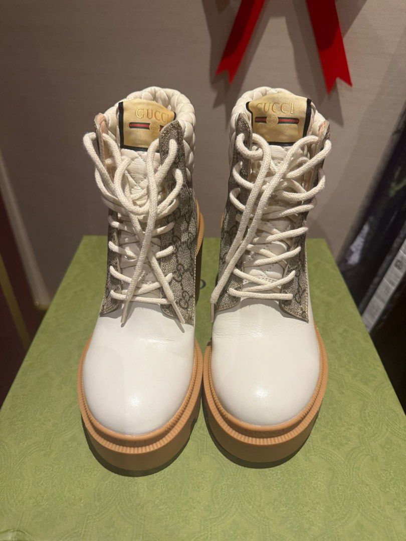 Gucci Trip GG Logo Canvas Quilted Leather Combat Ankle Boots Heels Luxury Sneakers Footwear on Carousell