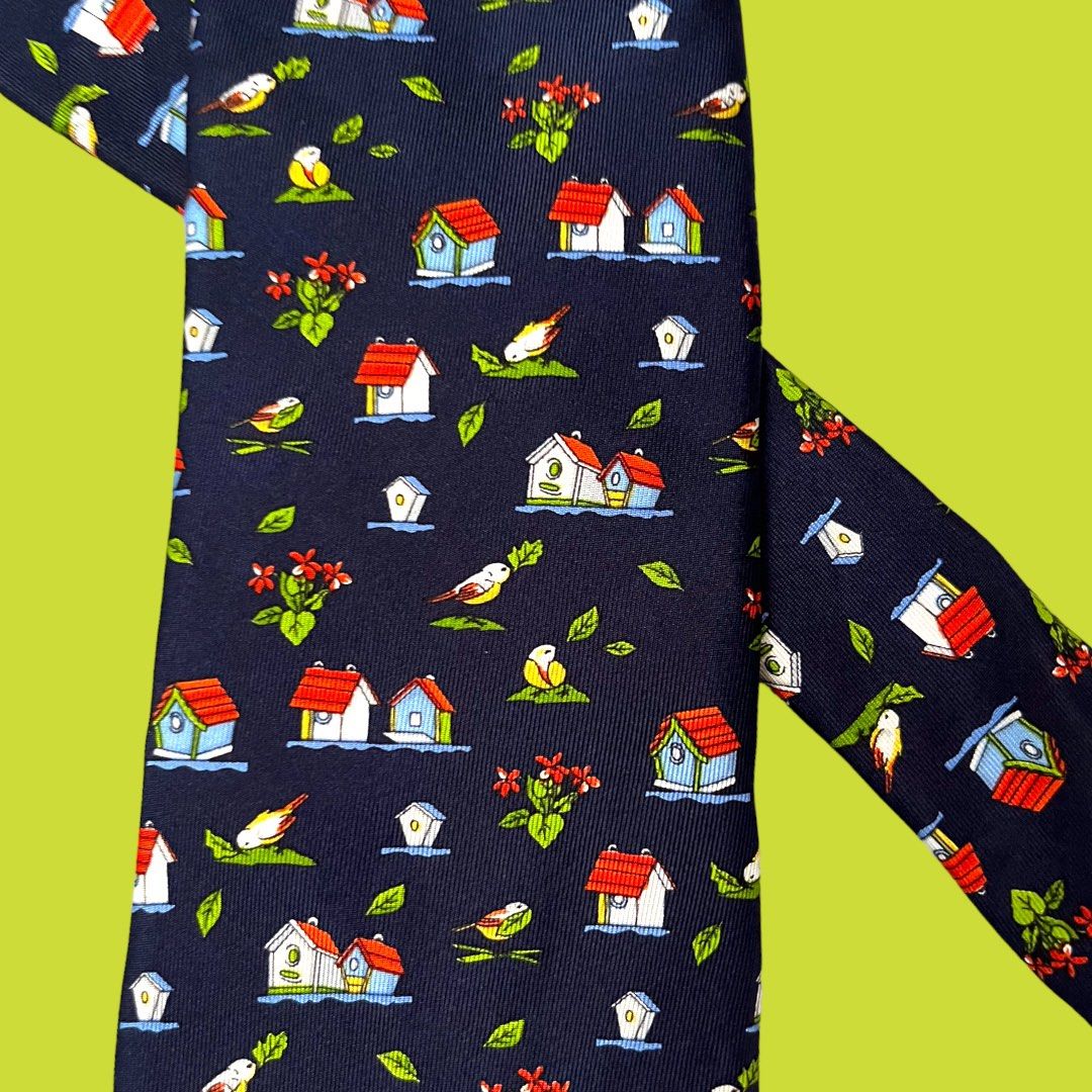 Handmade Brummel Birdhouse Print Silk Tie (Category: Ties) located in Santa Rosa. Submitted by thegreencloset. (Listing ID 1294813490, Image 2). Description: Handmade Brummel Birdhouse Print Silk Tie 100% Silk Made in France Length: 57 inches.