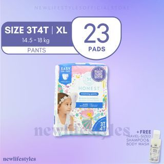 HONEST 3T4T XLarge Diaper Pants Stretchable 23 Pads + FREE HONEST Baby Wipes or Travel Shampoo