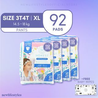 HONEST 3T4T XLarge Diaper Pants Stretchable 92 Pads + FREE HONEST Baby Wipes or Travel Shampoo