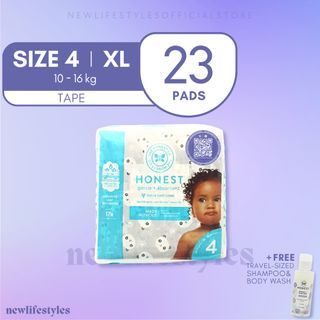 HONEST 4 XLarge Taped Classic Diaper 23 Pads + FREE HONEST Baby Wipes or Travel Shampoo