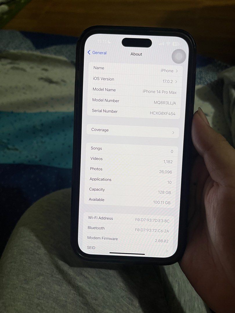 iPhone 14promax 128gb FU (Category: iPhone 14 Series) located in Quezon City. Submitted by frtzann15 (Listing ID 1294793625, Image 2). Description: iPhone 14promax 128gb Factory Unlocked Face ID & Truetone Working No Sim Restriction US VARIANT NO ISSUE!! 93% Battery Health Almost Brandnew FIXED PRICE UNIT AND CHARGER ONLY.