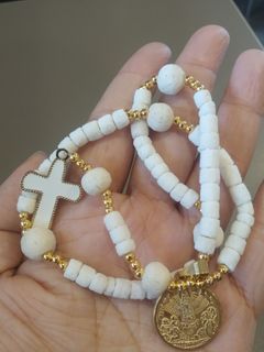 Made in Vatican Rome beautiful white coral beads with heart engraved Our father prayer pocket rosary