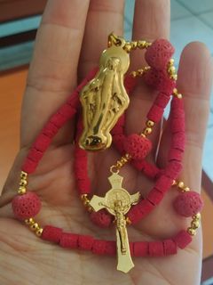 Made in Vatican Rome red coral beads with St Benedict and mama Mary rosary