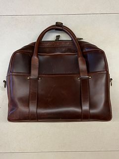 Men’s Brown Custom Leather Boston Bag/ Travel Bag with strap (no brand) made in Batam, Indonesia