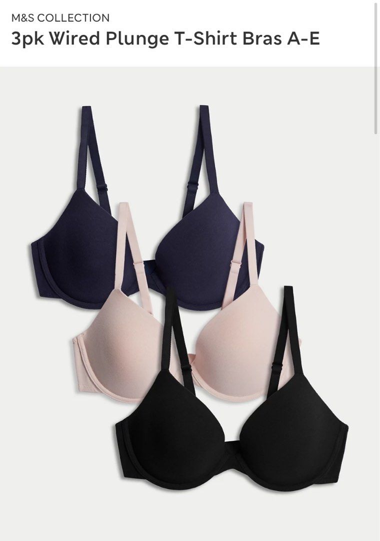 3pk Wired Plunge T-Shirt Bras A-E