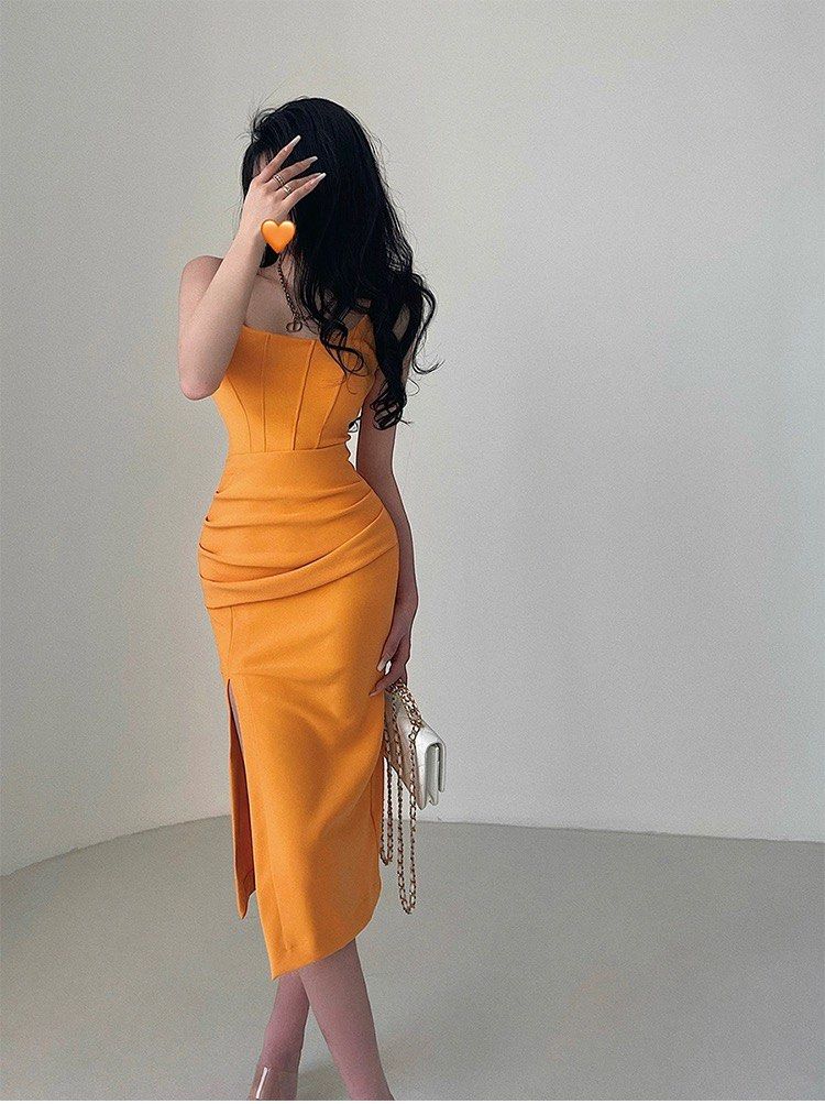 Mustard yellow bandage dress deals