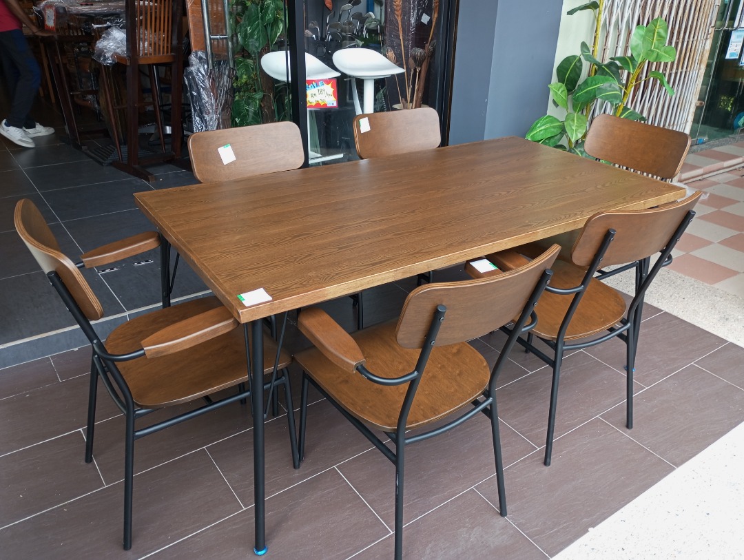 (NEW) Wood & Metal 6-Seater Dining Table Set | (BARU) Set Meja Makan 6 ...