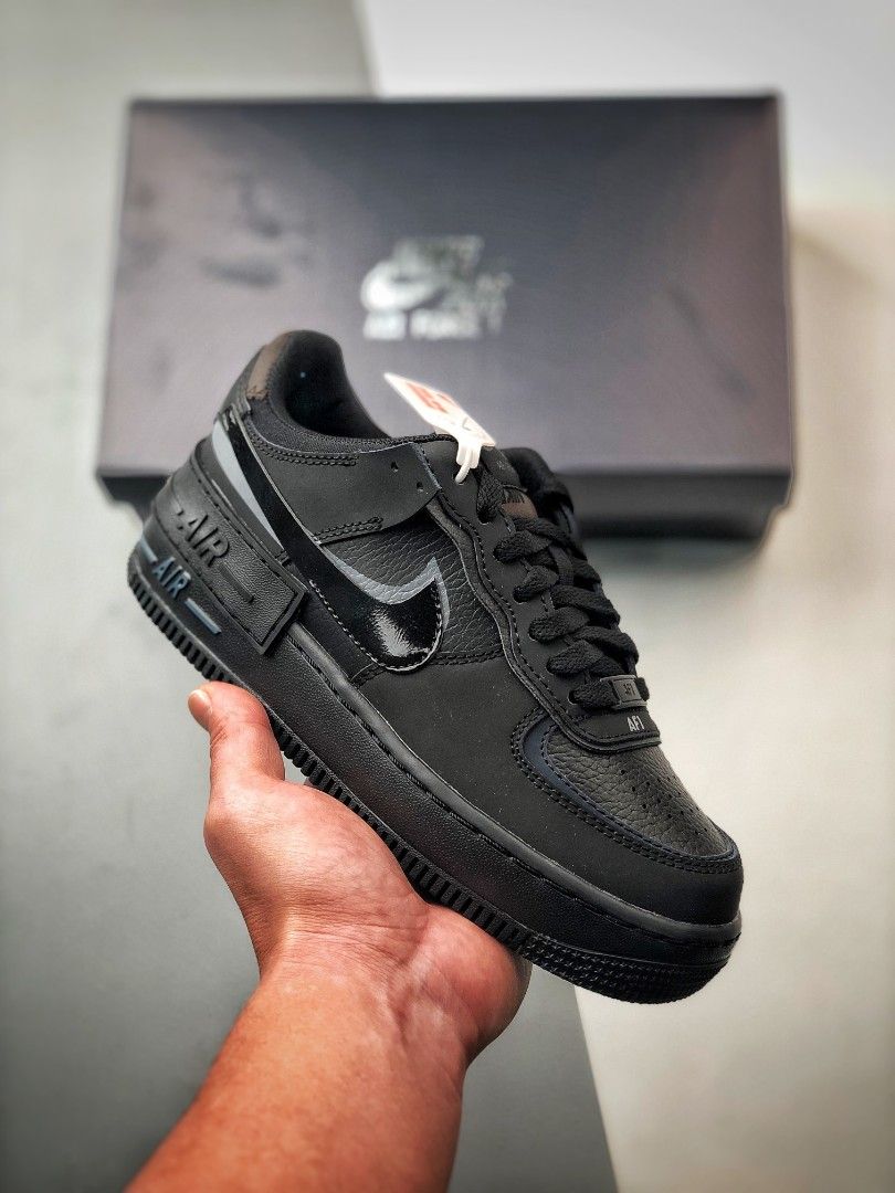 Nike Air Force 1 Shadow Triple black shoes, Women's Fashion